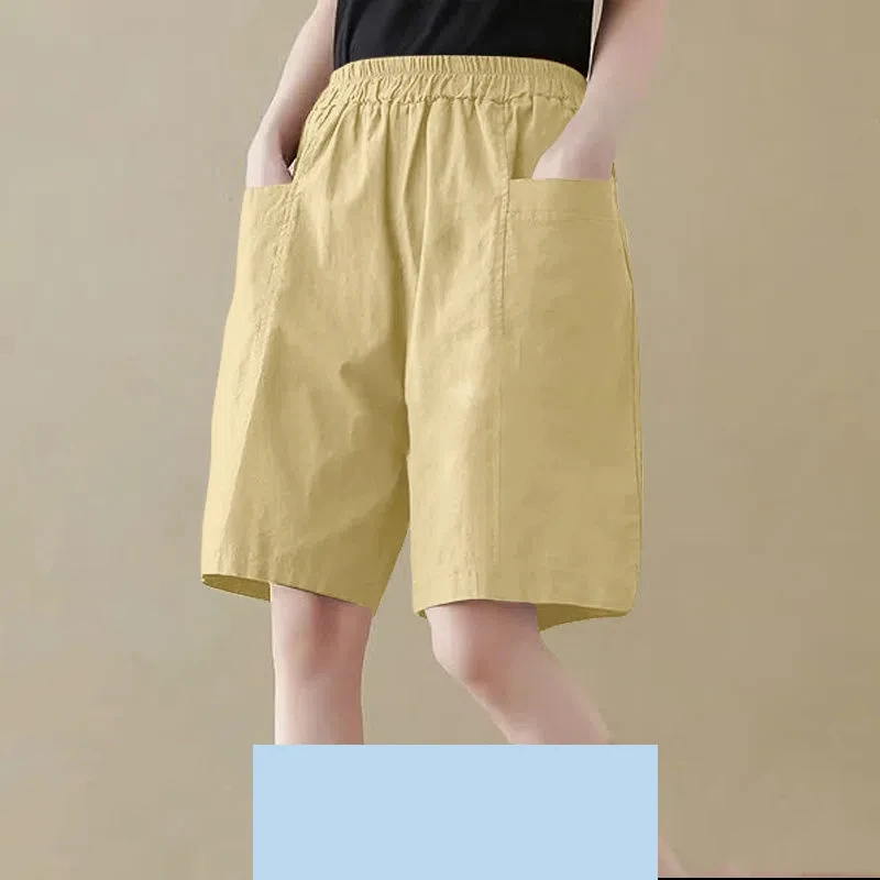 Summer Pockets Patchwork Loose Shorts Elastic Waist Black All-match Youth Casual Wide Leg Shorts Fashion Vintage Women Clothing