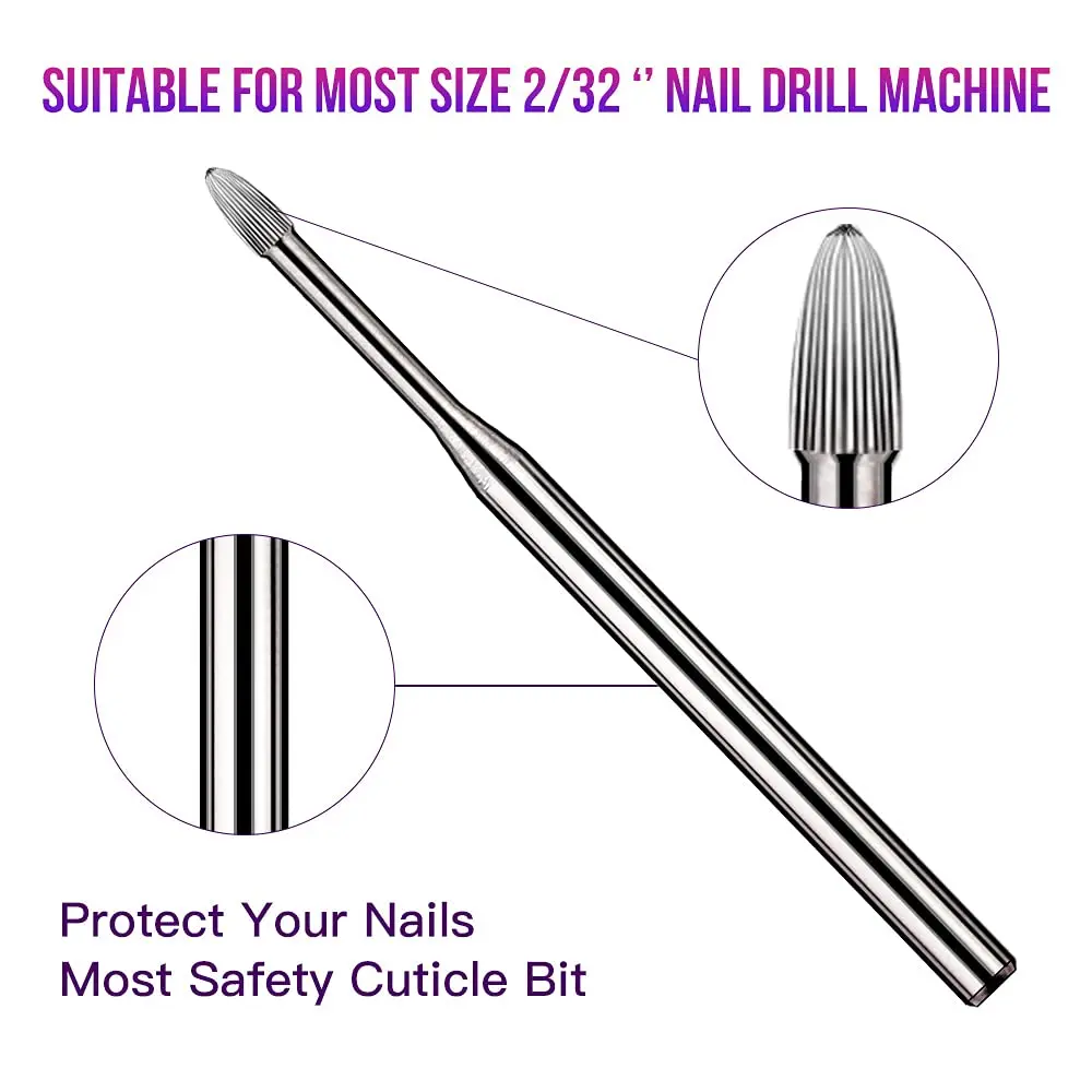 

Safety Tungsten Nail Drill Bits, 3/32" Cuticle Carbide Milling Cutters for Acrylic Nails Cuticle Remover For Electric Nail File