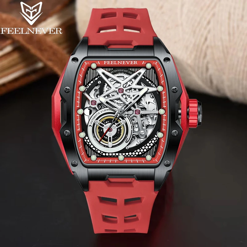 

LIGE FEELNEVER Fashion Luxury Skeleton Mechanical Man Watch Sapphire Glass Creative Waterproof Stainless Luminous Wristwatch+Box