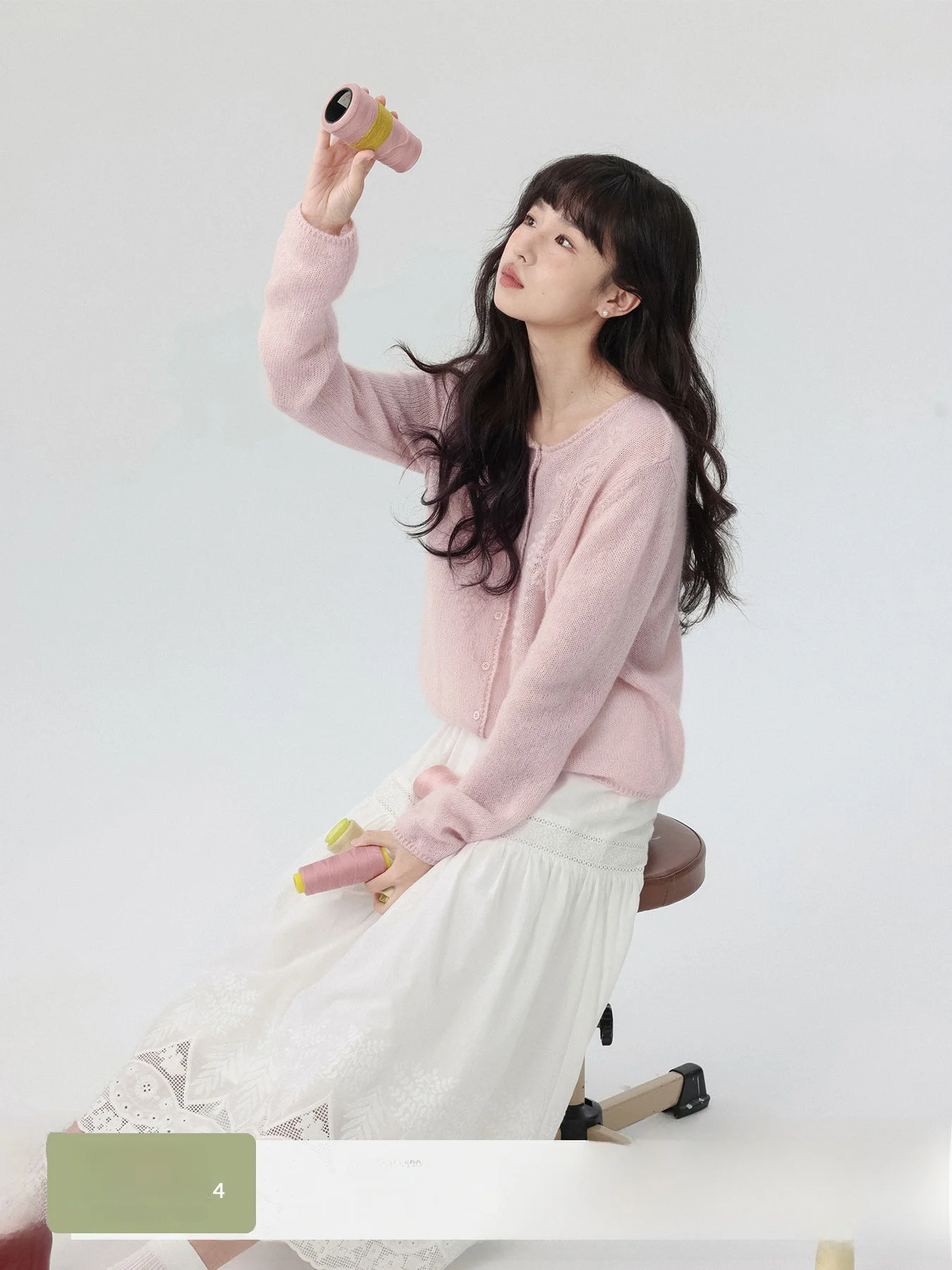 

Pink Embroidered Knitted Open Cardigan Women's Spring New Sle Soft Nylon Wool Camere Straight Cut Commute Sle Warmth