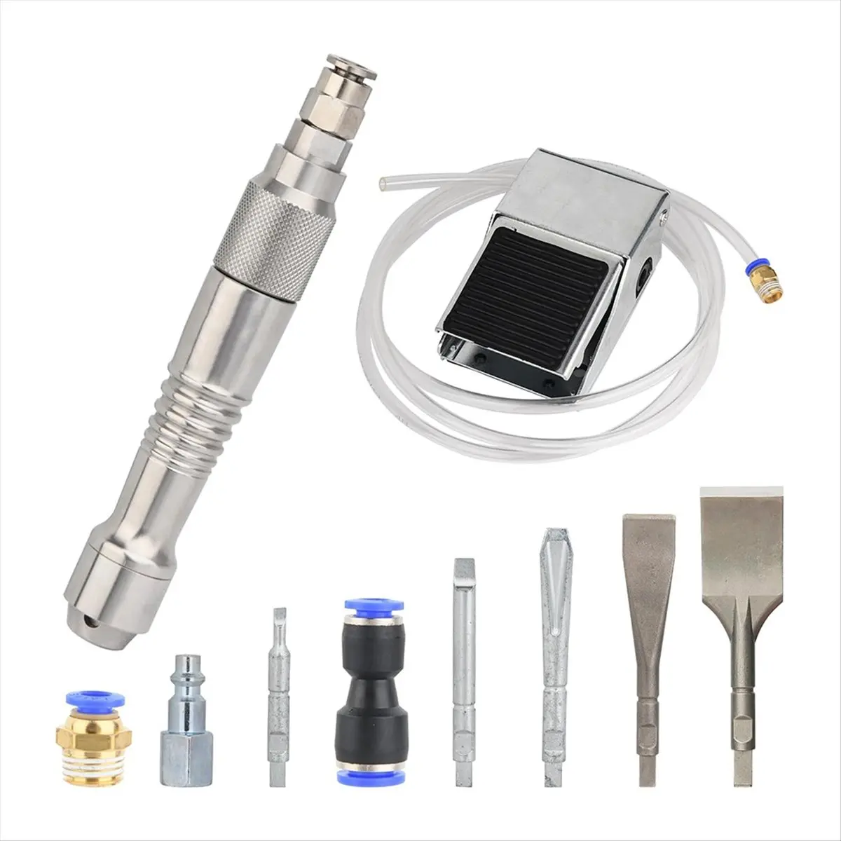 ~！【Best Seller】Micro-Air Flux Chipper for Removing Plaster Welding Slag Stone and Wood Carving with Foot Switch and 5 Chisels -