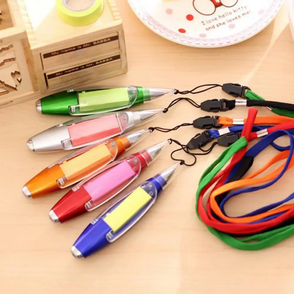 1.0mm LED Ballpoint Pen LED Light Pen Outdoor Luminous Pen Student Office Ballpoint Pens with Lanyard/Sticky Note Stationery