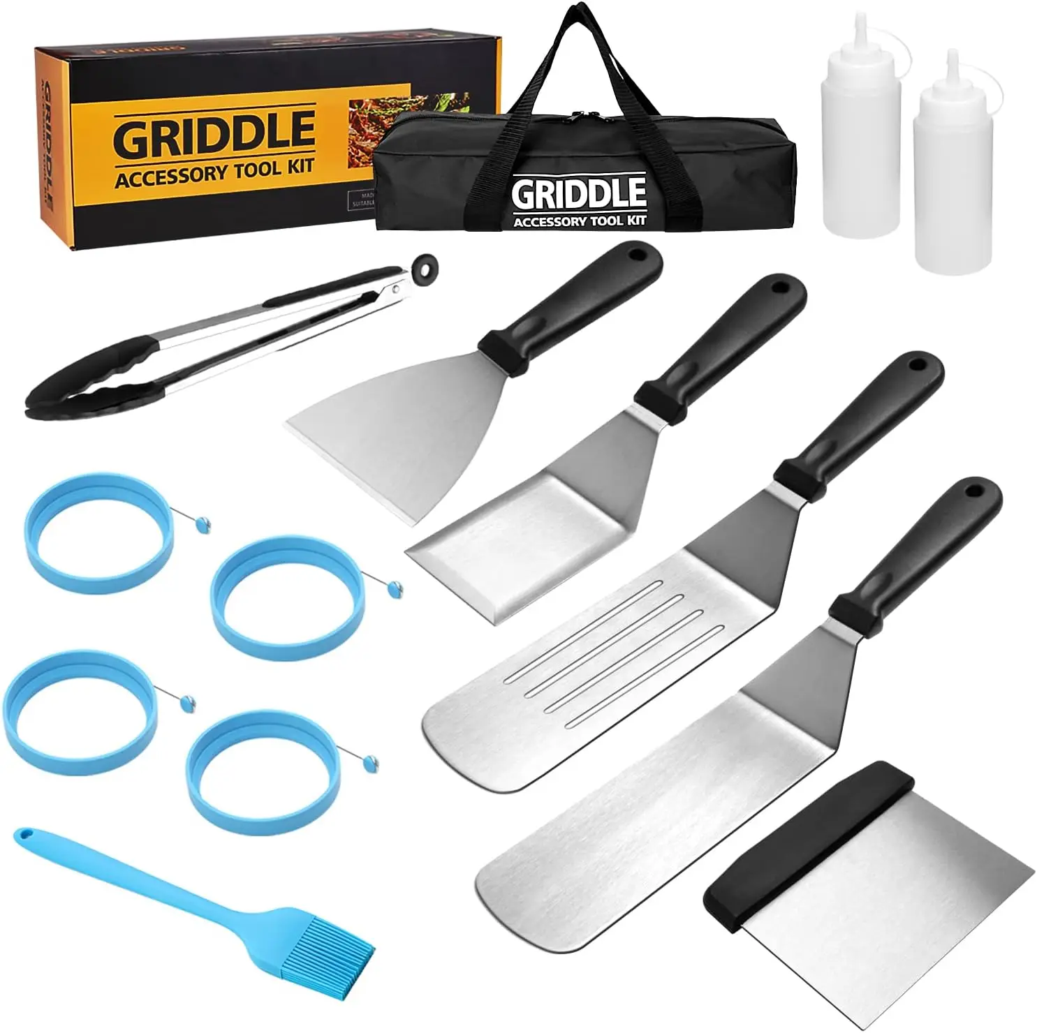 

Flat Top Griddle Accessories Set for Blackstone & Camp Chef, BBQ Tool Kit with Spatula & Scraper (Black)