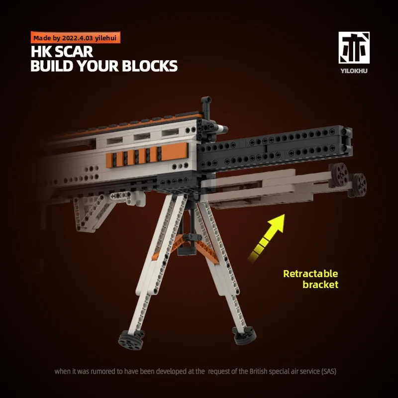SCAR Assault Rifle Building Blocks - CSGO High-Difficulty Toy with Shell Ejection & Firing Function Halloween Gift