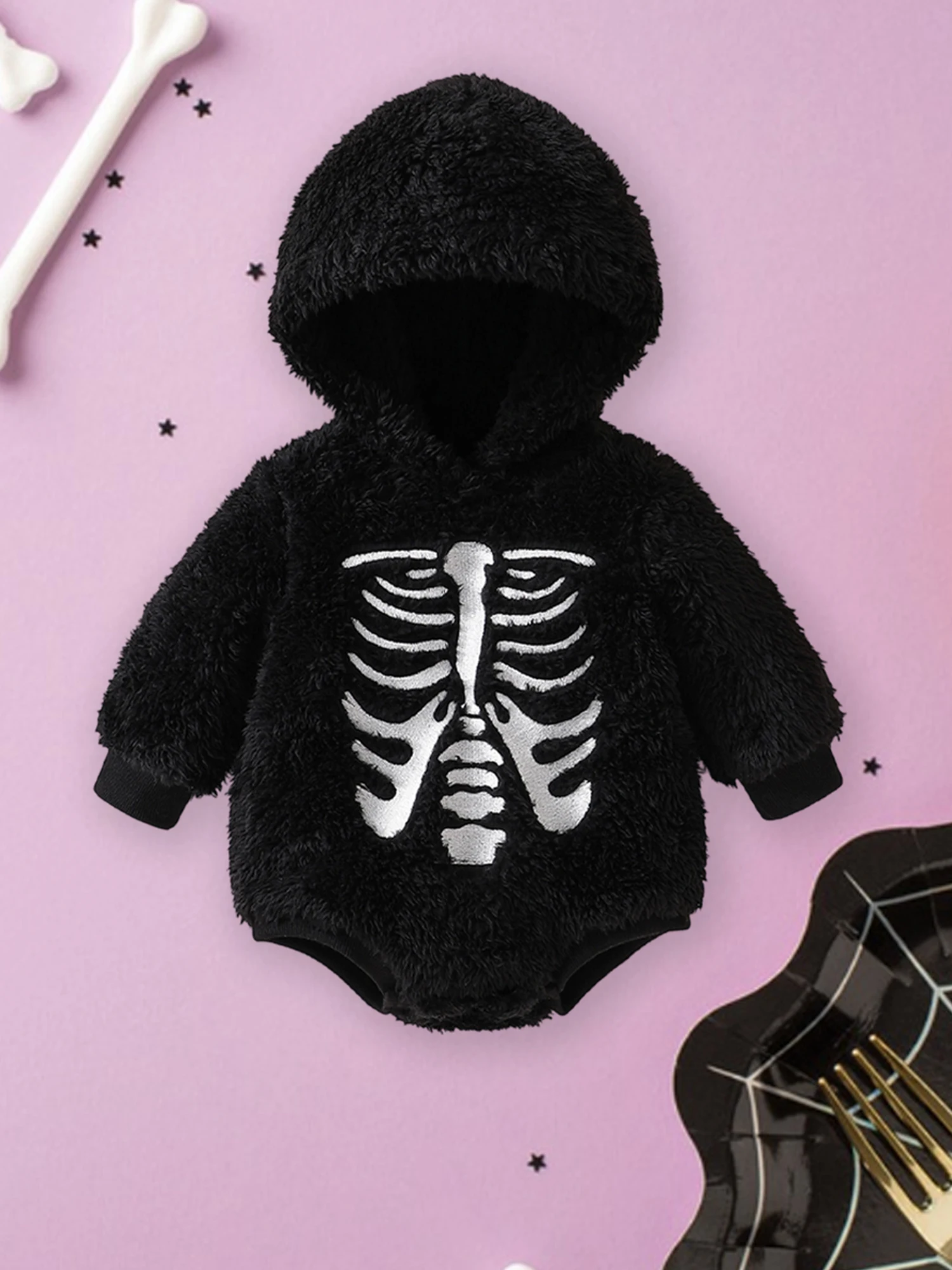 

Infant Unisex Halloween Jumpsuit Pumpkin Costume Soft Fleece Hooded Romper Autumn Outfit for Baby Boy Girl