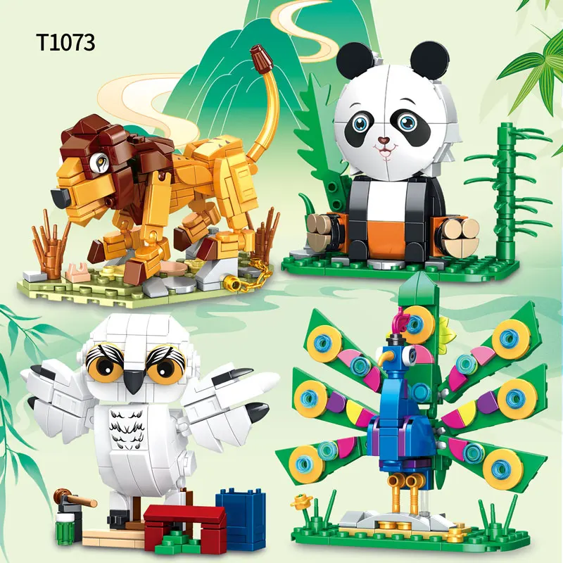 

161+PCS Random One Animal Building Blocks Toys Model Lion, Panda, Peacock, Owl, Animal Assemble Bricks Toy Sets Ornament Gifts