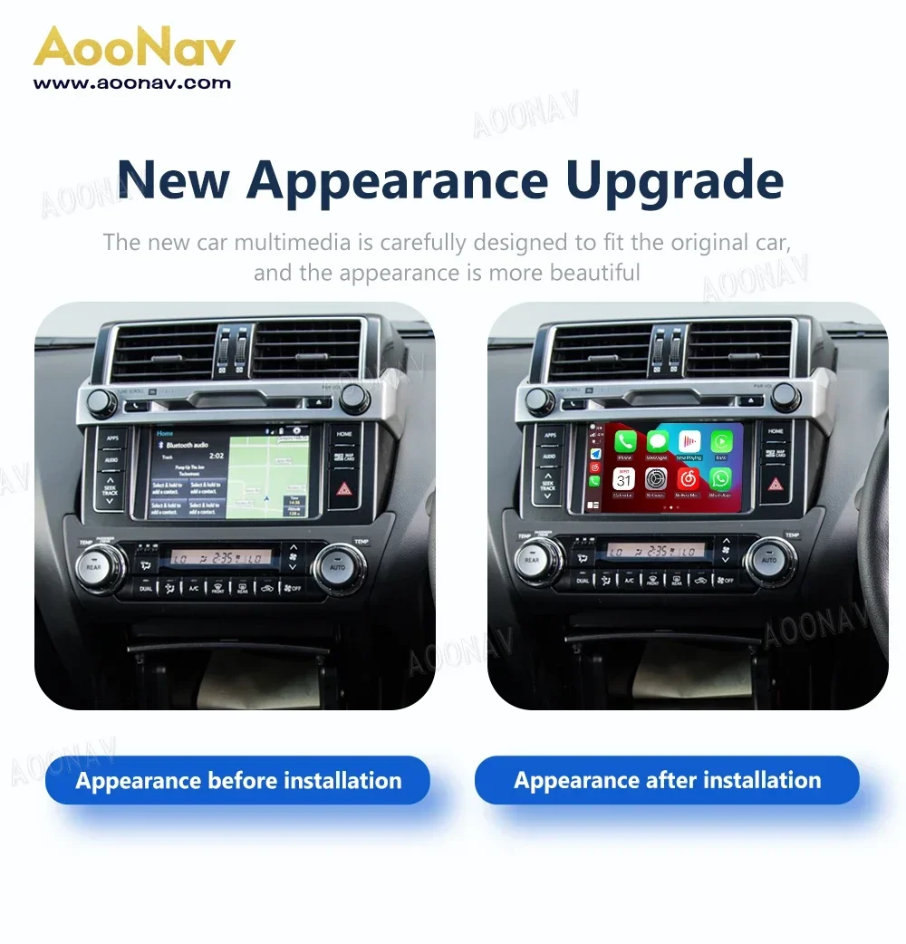 AOONAV Linux System Mirror Link Box For Toyota Prado 2014-2021 Wireless Apple CarPlay Android Auto Stereo Oem Screen Upgrade