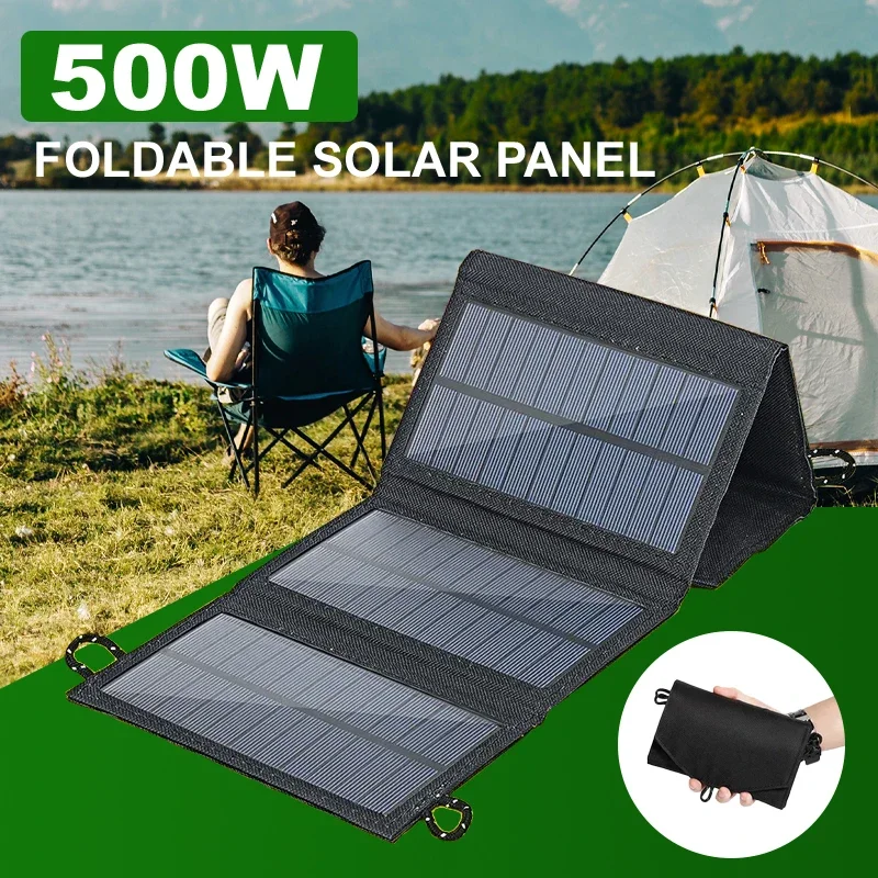 Solar Cell 500W Photovoltaic Panels USB Charger System Battery V 5V Portable Flexible Foldable Energy Power Sunpower Camping Set