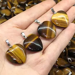 Natural Tiger Eye Stone Heart Pendant Crystals and Healing Stone Crystal Gemstones Home Decor Reiki Gift Jewelry Making DIY