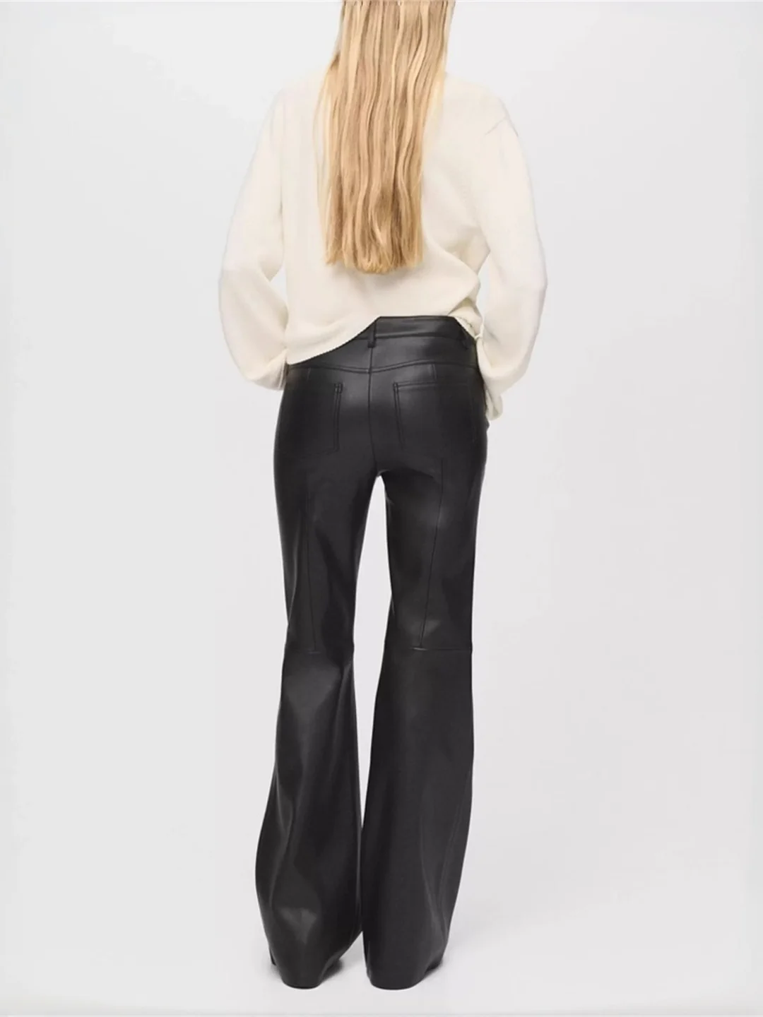 Outono couro do plutônio calças compridas femininas algemado emagrecimento perna alongamento calças casuais cintura alta zíper calças de perna reta