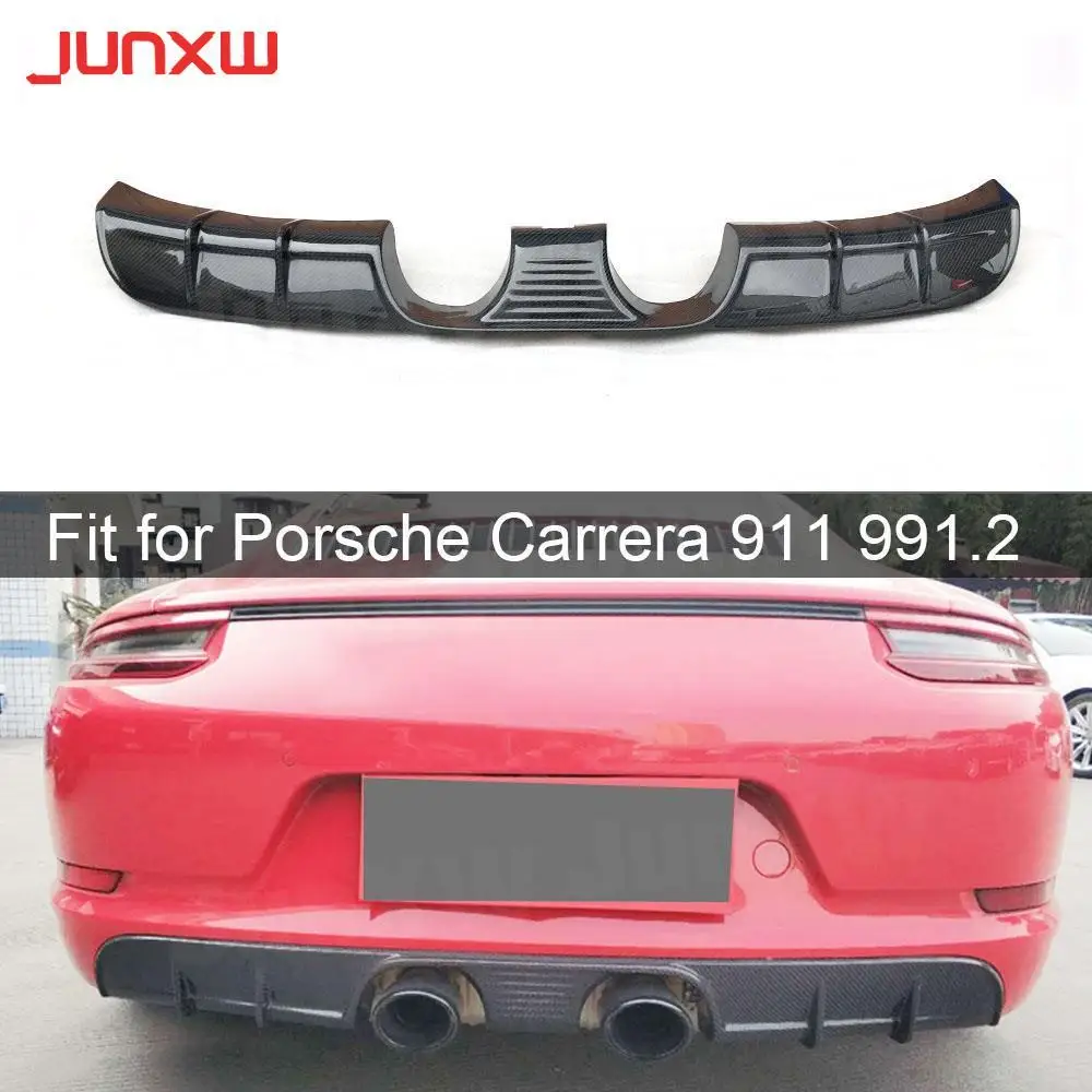 Carbon Fiber / FRP Rear Bumper Lip Diffuser Spoiler fit for Porsche Carrera 911 991.2 2015-2018 Middle Outlet Exhaust Diffuser