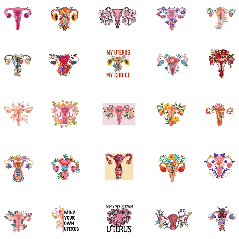 50PCS Uterus Flowers Pro Choice Stickers For Water Bottle Laptop Luggage Waterproof Graffiti Motorcycle Car Decals Women Gift