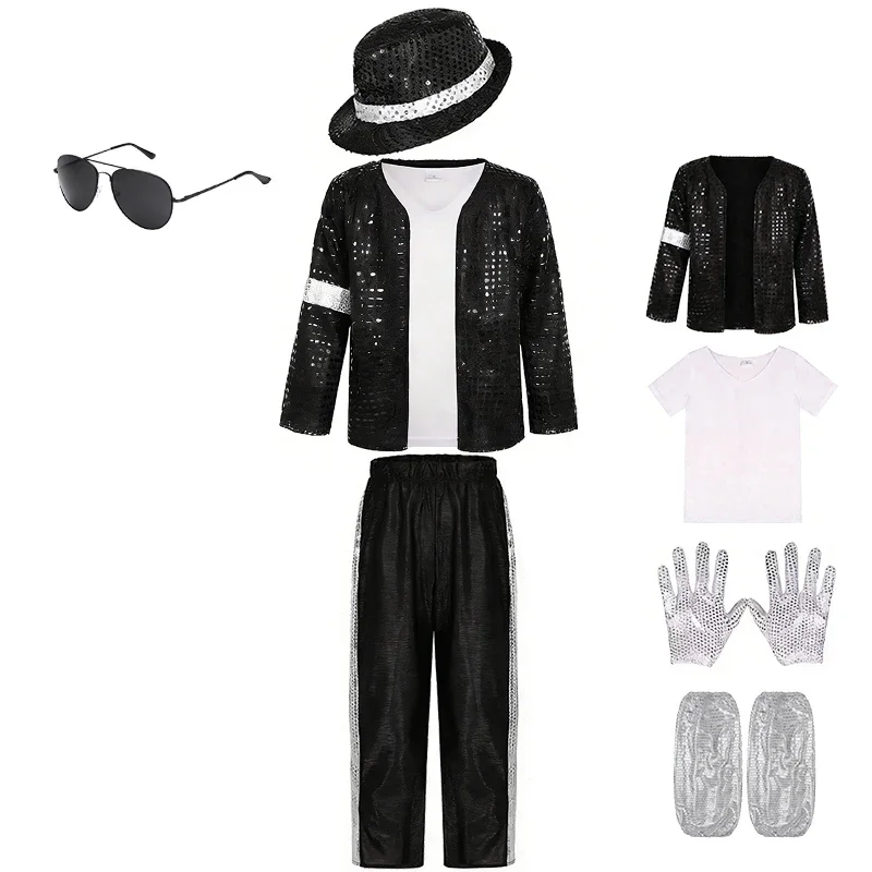 Disfraces de Michael Jackson para Niños, Cosplay de Halloween, Estrella del Pop de los 80, Actuación en Escenario, Disfraz Infantil, Carnaval, Baile, Discoteca, Ropa para Niños