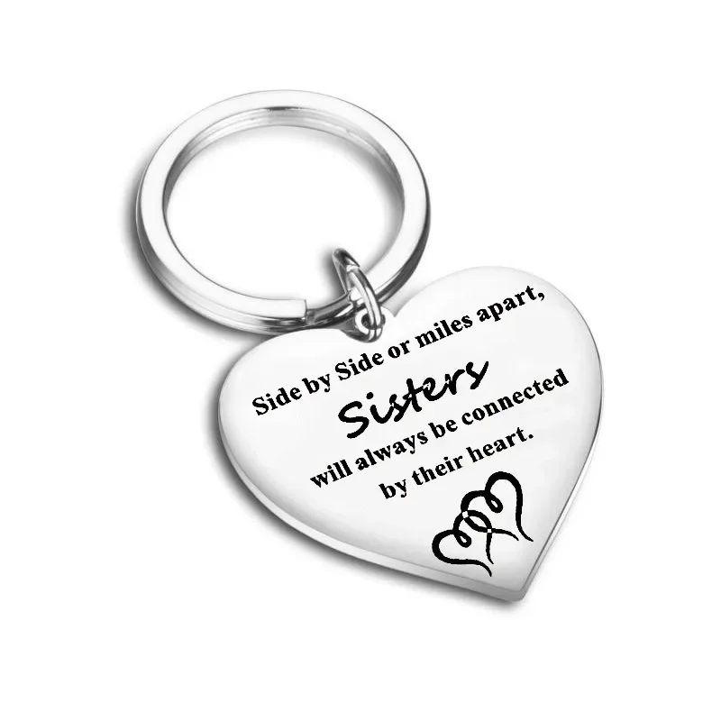 Charm Friends Keychain Pendant Best Friend Birthday Gifts Key Chain Side By Side or Miles Apart Sisters BFF Girlfriend Coworker