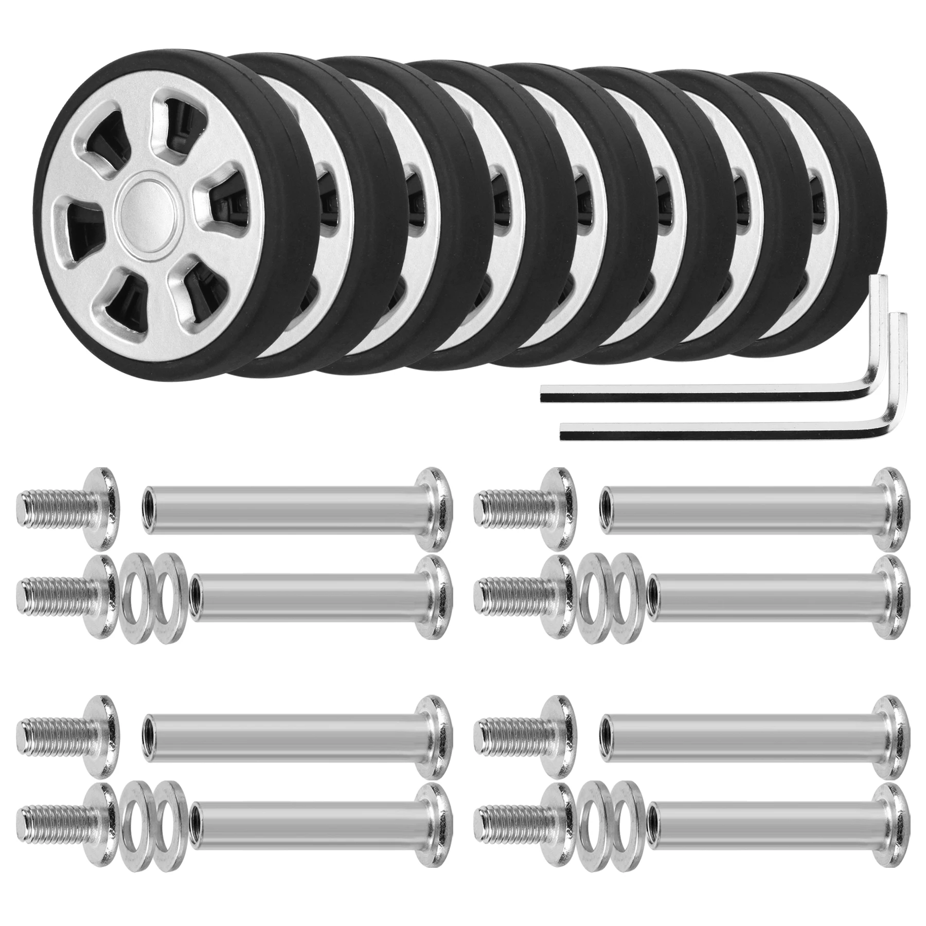 4/8Pcs Silver Replace Wheel with Screw For Travel Luggage Suitcase Wheels 55mm Axles Repair Kit Luggage Wheel Replacement DIY