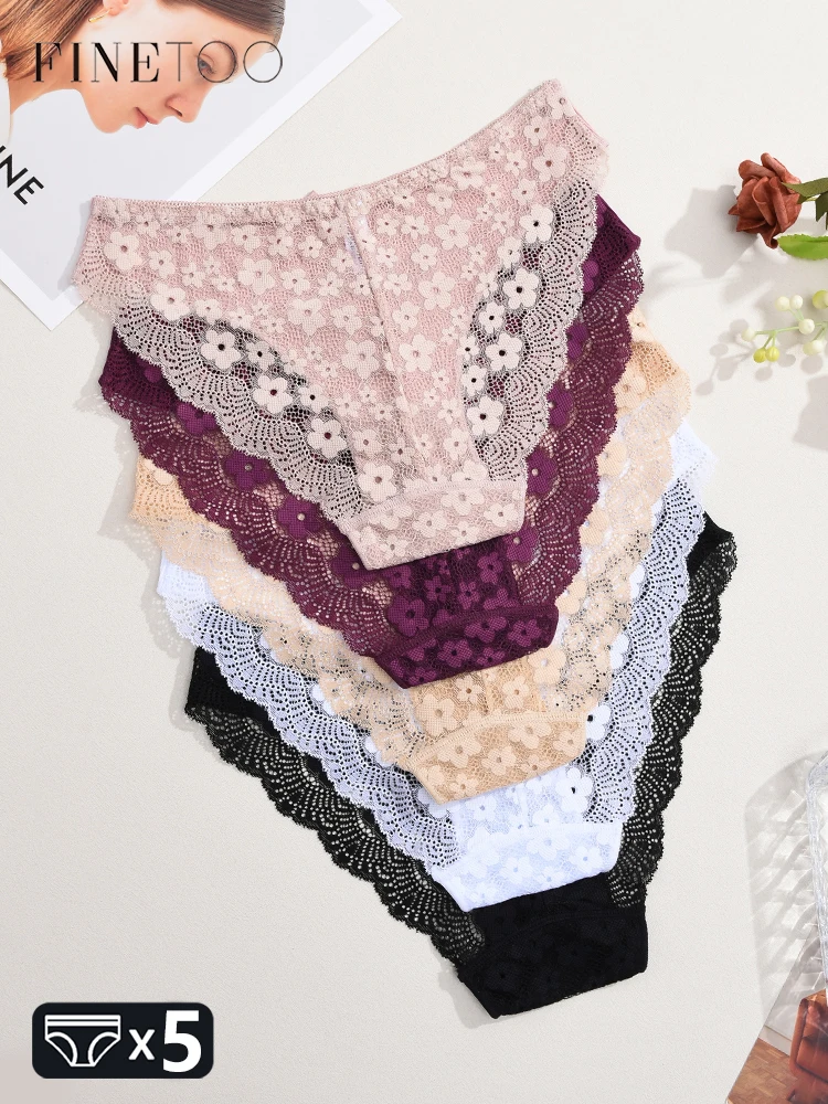 5PCS Sexy Floral Spitze Höschen für Frauen Einfarbig Hohl Briefs Bequeme und Atmungsaktive Unterwäsche Mädchen Niedrige Taille Dessous