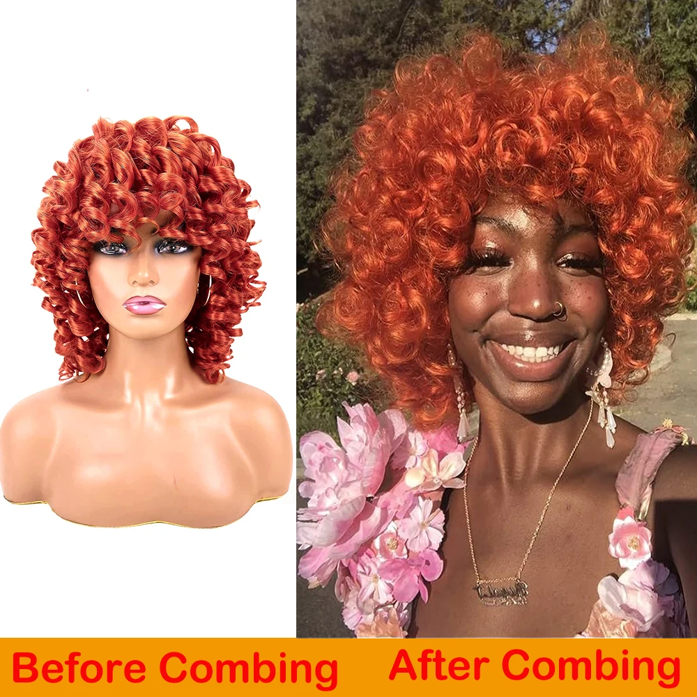 Honey Blonde 613 Curly Bob Wig Short Afro Curly Wig with Bangs Heat Resistant Synthetic Fiber Hair Cosplay Wigs for Women Party