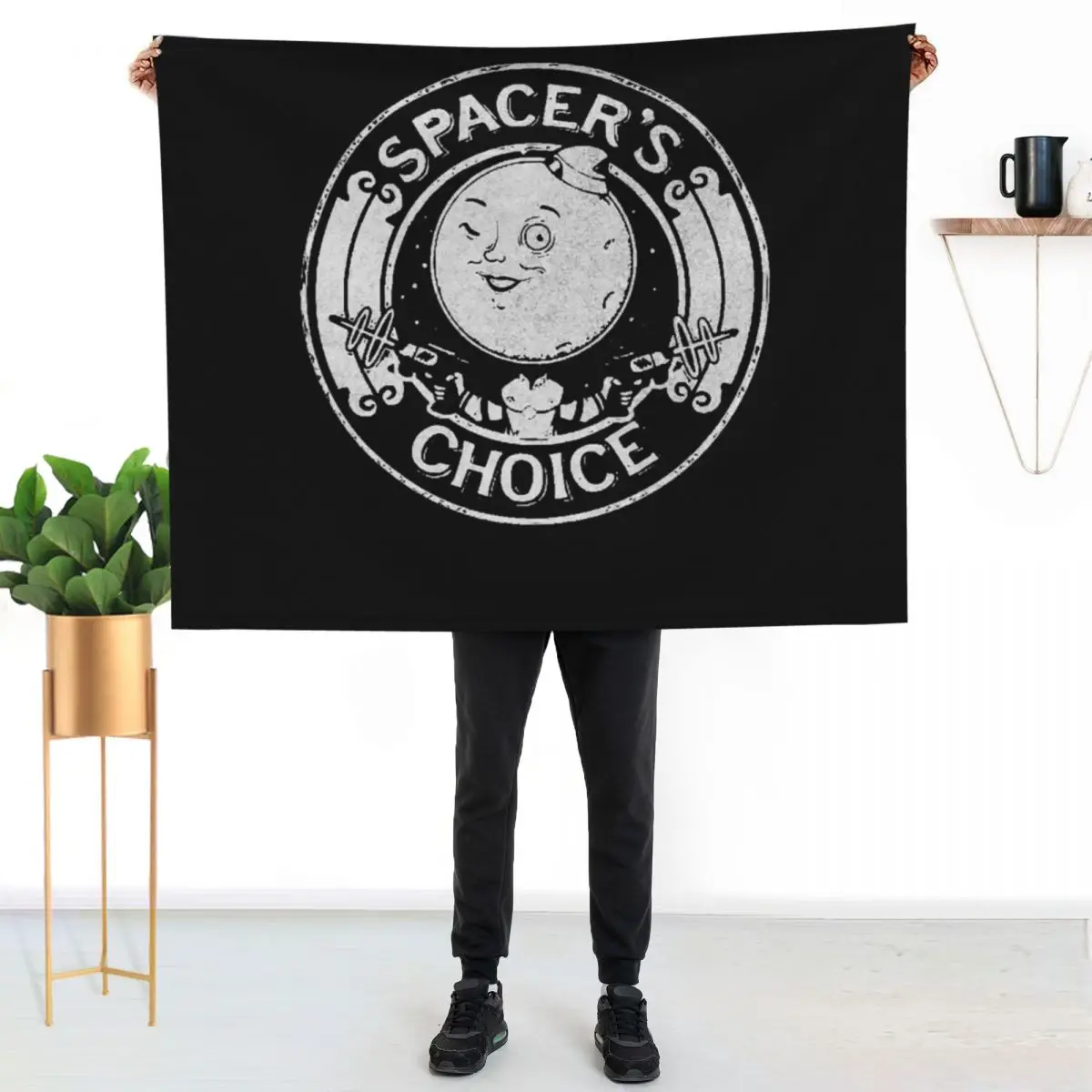 Spacer's Choice Distressed White Logo The Outer Worlds Throw Blanket couch cozy soft plush fuzzy picnic outdoor blanket
