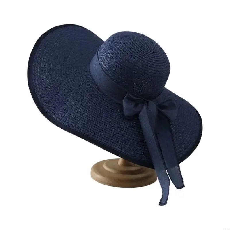 Wide Brimmed Braided Bucket Hat Breathable Straw Beach Vacation Fashion 6XDA