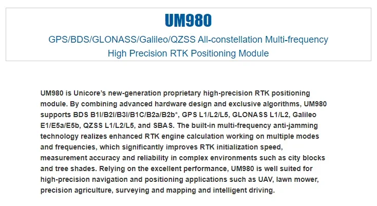 GPS/BDS/GLONASS/Galileo/QZSS All-constellation Multi-frequency High Precision RTK Positioning Module