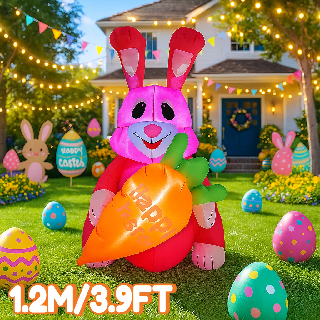

1,2 м/3,9 футов Пасхальный фестиваль DIY украшения надувная модель красный кролик держит морковь праздник сад двор открытый светодиодный светильник декор