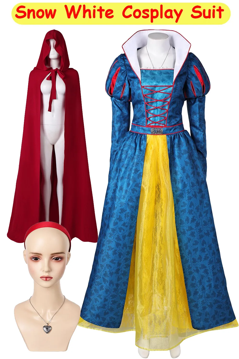 

Snow Cosplay Dress Headband Necklace Movie Whites Roleplay Costume Women Cloak Clothing Outfits Halloween Carnival Party Suit