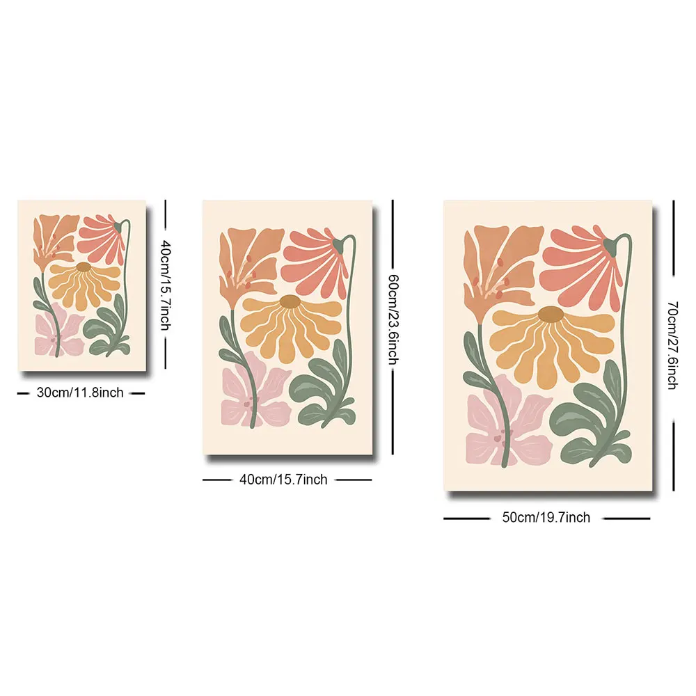 Set of 3 Boho Abstract Botanical Floral Art Poster Canvas Print Flower Market Vintage Painting Minimalist Wall Decor Picture
