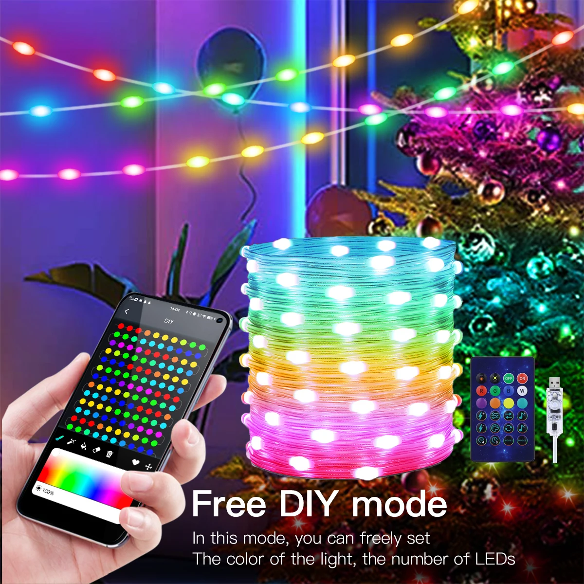 Smart IC Addressable Dreamcolor Fairy Light String DIY USB Bluetooth RGBIC Christmas Light Chain for Holiday Wedding Home Decor