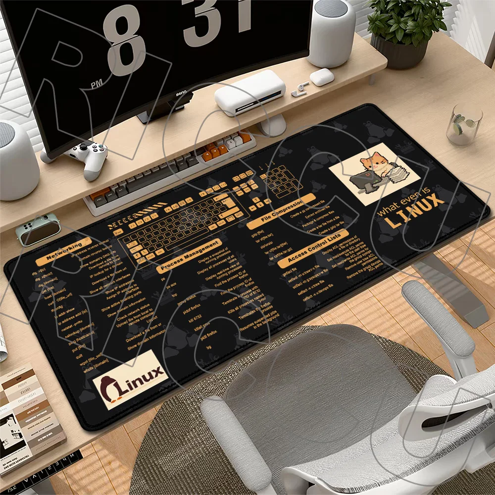 

RICCU HD print Cute cat Linux Commands Line Mouse Pad Large office Accessories Mat 400x900mm Mousepad Shortcuts XXL Desk Mat Rug