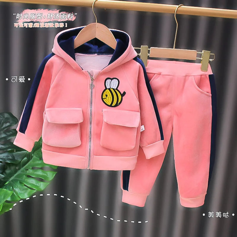 2023 New pattern Autumn and winter Baby Girls Clothes Set printing fashion Hoodied Suit Children Cardigan Keep warm Suit 0-5Y