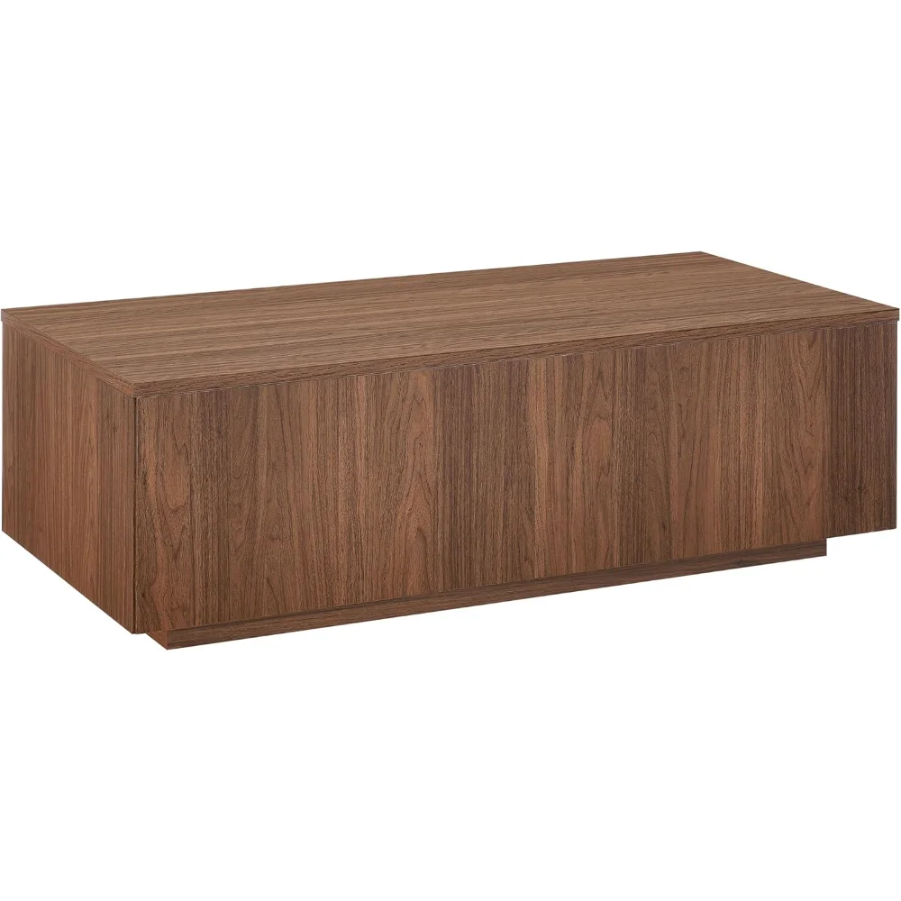 

48" Rectangular Low-Profile Wood Coffee Table for Living Room, Family Room, or Office, Satin Walnut