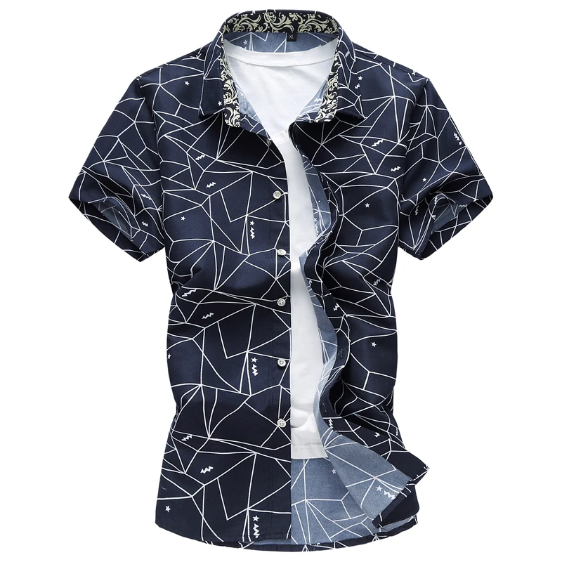 Summer New Men Shirt Fashion Plaid Printing Male Casual Short Sleeve Shirt Large Size Brand Men\'s Clothing 5XL 6XL 7XL