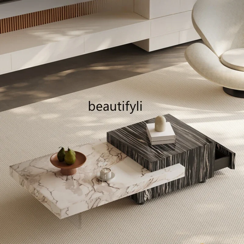 

Italian Minimalist Coffee Table Stone Plate Living Room Home Small Apartment Designer Simple High-End Rectangular Telescopic