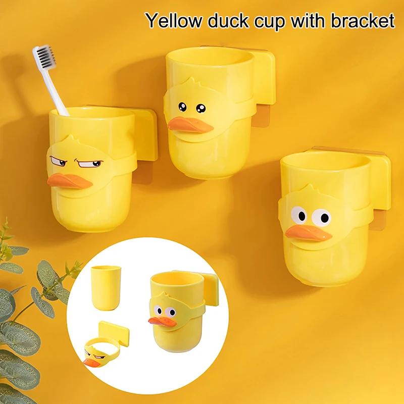 Taza de cepillo de dientes de pato amarillo 3 en 1, vasos portátiles para lavar la boca, soporte de plástico para cepillo de dientes para Hotel y hogar, accesorios de baño