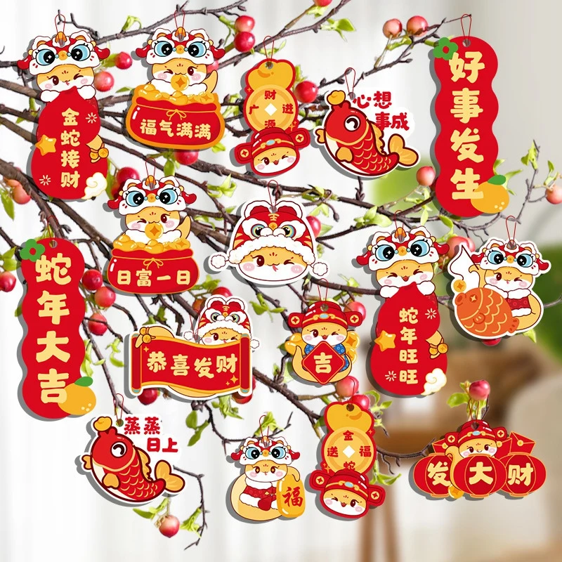 16pcs Chinese New Year Hanging Pendants 2025 Lunar New Year Home Decoration Spring Festival Potted Plants Hanging Pendant Decor