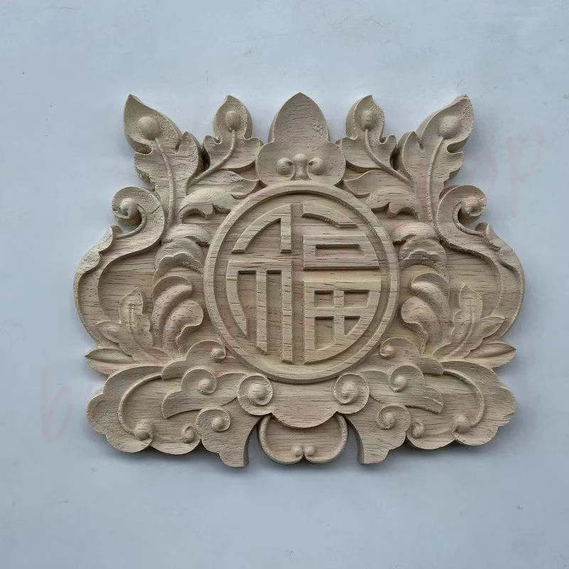 

Wooden carving ornaments, solid wood lucky patches, auspicious home decorations, rubber wood, unpainted