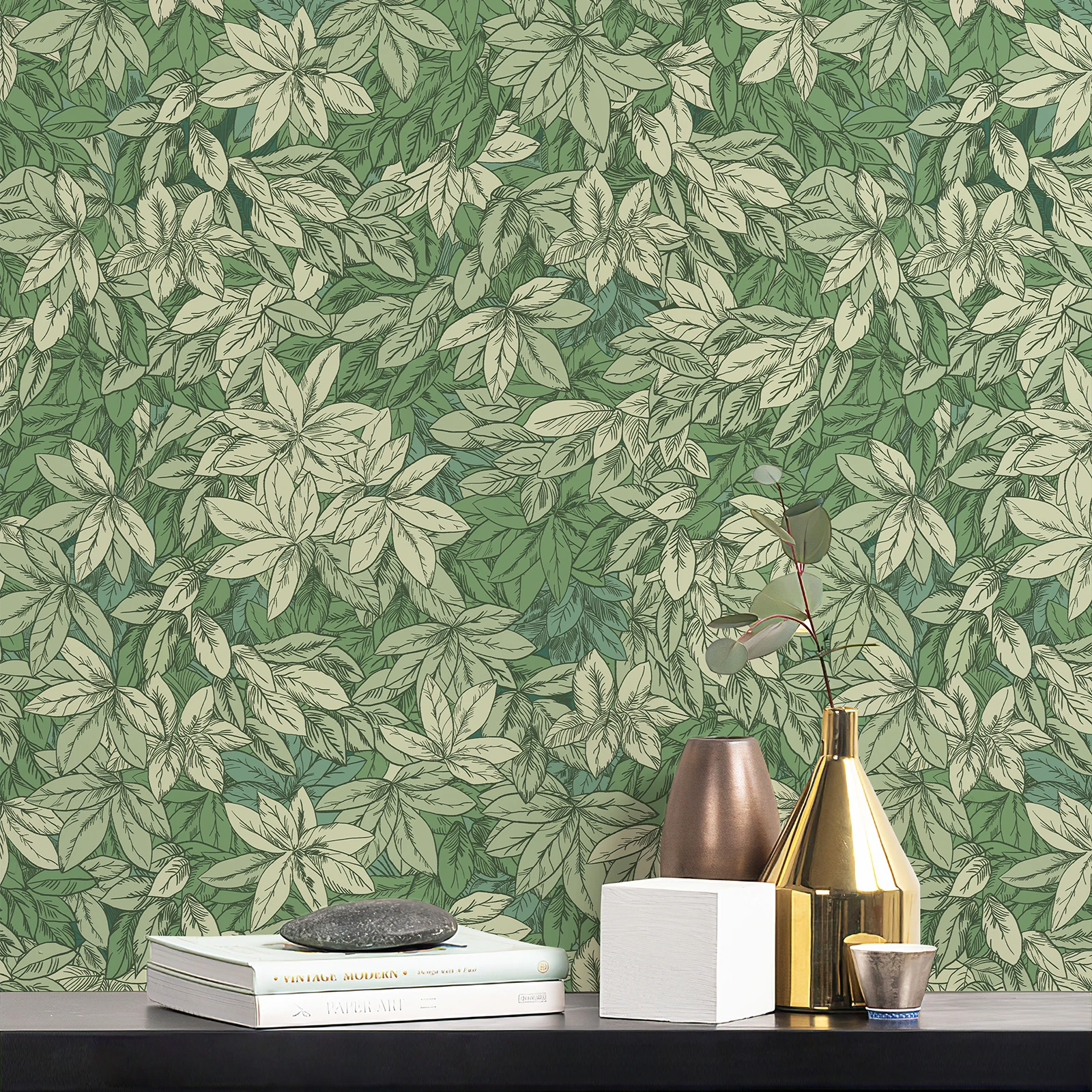 ورق جدران من الفينيل بأوراق خضراء طازجة، ورق جدران أنيق قابل للتقشير واللصق من مادة PVC، ملصقات خزانة ذاتية اللصق للأثاث