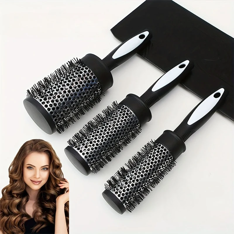 

1Pc Curl Nylon Paddle Brush with Aluminum Barrel Rollers Quick Curls Styling Tool Anti Static Salon Results Home Hair Essential