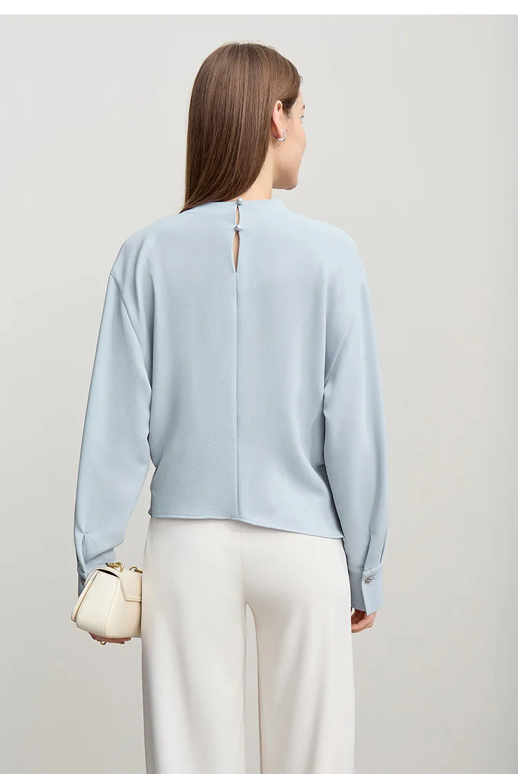 Amii Damenbluse 2026 Herbst Neu Elegant Bürotauglich O-Ausschnitt Hohl Damen-Oberteil Plissiert Asymmetrisch Geschlitztes Chiffonhemd 12641007 – Detail 25