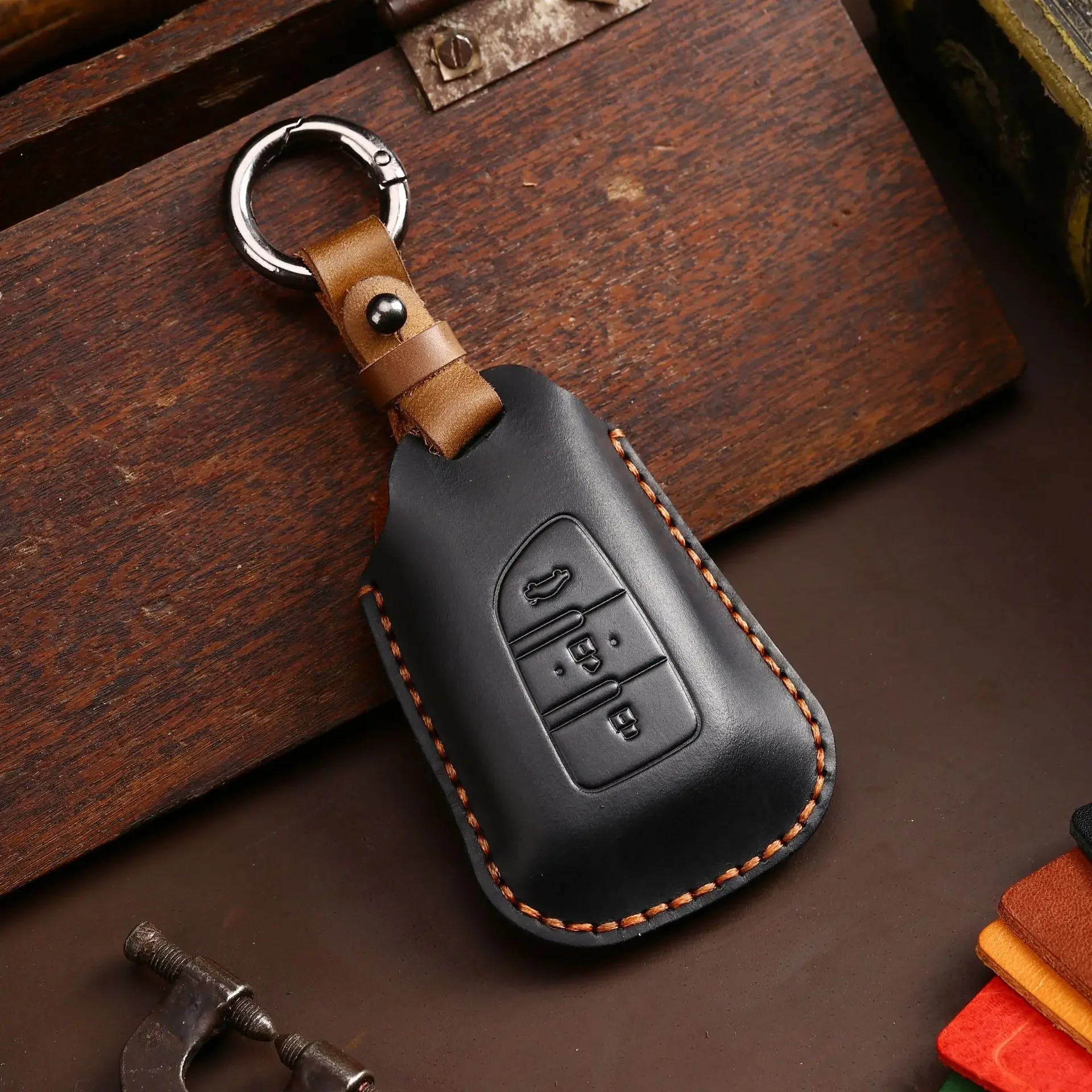 

1pc Leather Key Case Cover Car Accessories Fob Protector For Dongfeng Fengshen Aeolus Keychain Holder Remote Keyring Pouch Shell