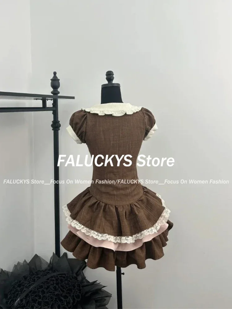 Japanese Lolita Prom Gown Fairy Dress Women Y2k 2000s Lace Evening Party Short Frocks Summer Kawaii Short Sleeve One-Piece Dress