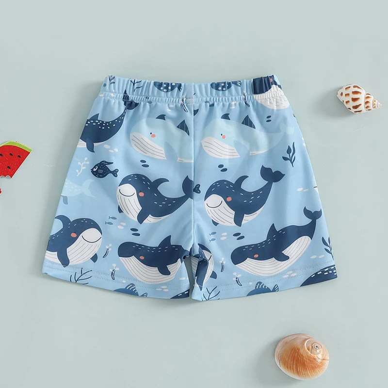 Children s Boys Swim Trunks with Fun Dinosaur Dolphin Design Quick Dry Beach Shorts for Toddlers Kids Swimwear Bathing Suit