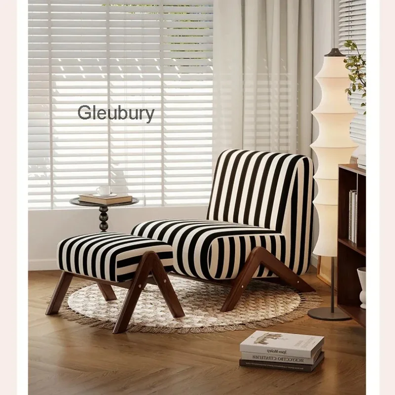Sofa Chair with Single Antique Style, Lazy Living Room, Balcony, Leisure Chair, Zebra Chair, Solid Wood Designer Single Chairs
