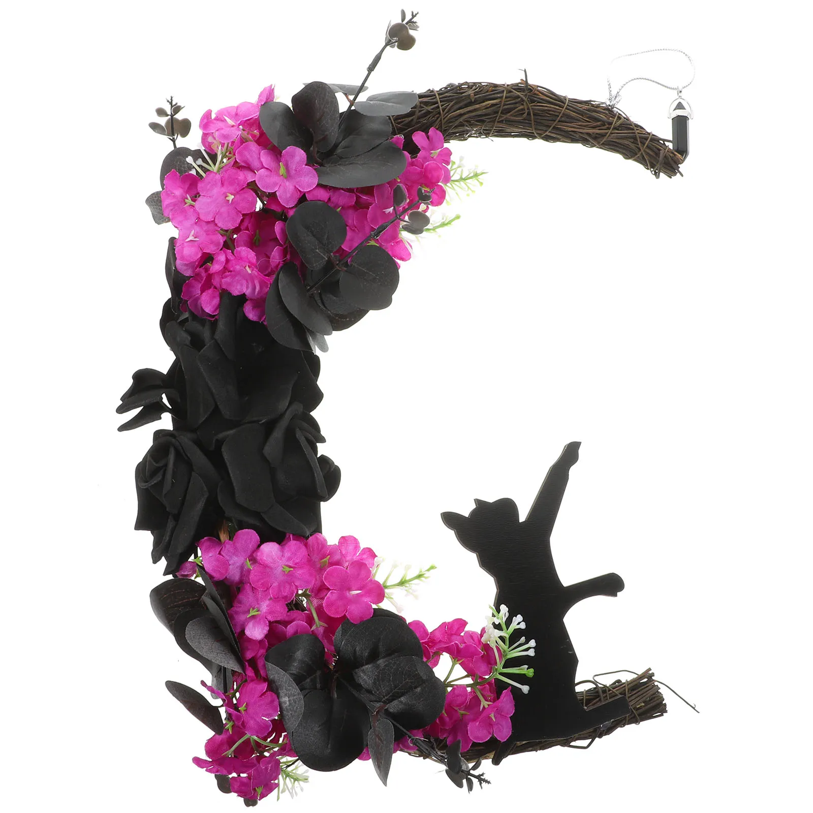 

Halloween Moon Cat Door Hanging Decoration Wreaths Black Rose Floral Outdoor Indoor Atmosphere