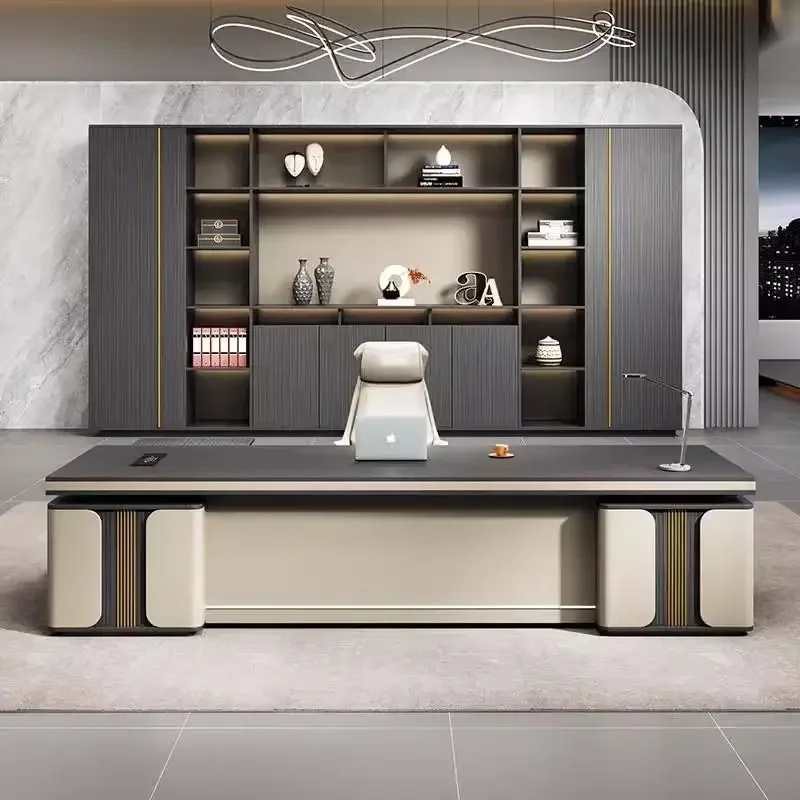 

Simplified Modern CEO Office Desk and Chair Combination Luxury High-End Business Executive Desk