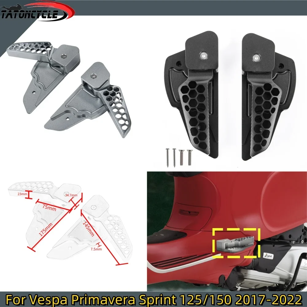 

Motorcycle Rear Passenger Footrest for Vespa Primavera Sprint 125 150 2017-2022 Foldable Extensions Foot Pegs CNC Accessories