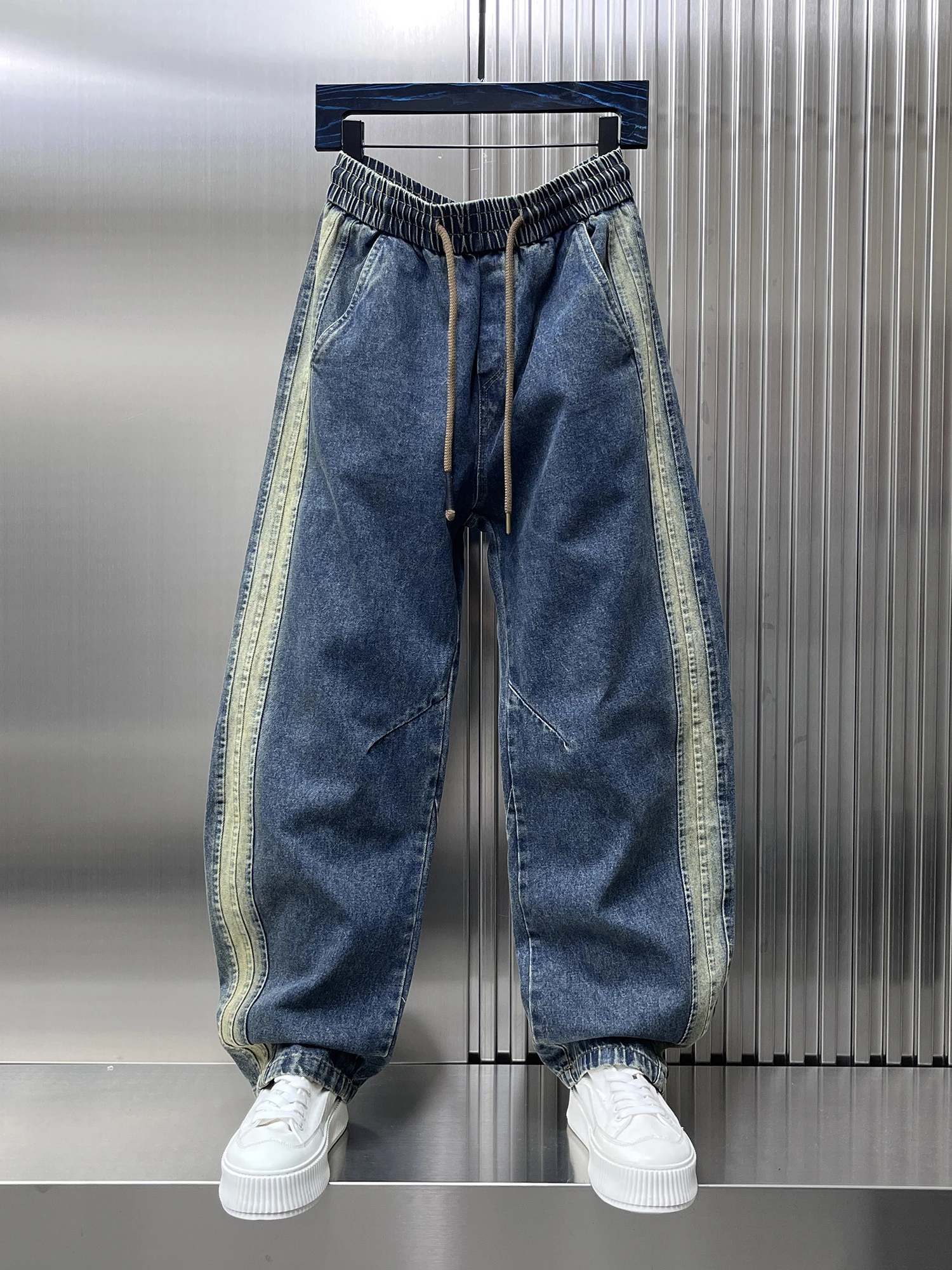 

Waed Denim Straight Leg Wide Leg Pants Men's Faion Color Blo High Street Sle Autumn New Arrival Wear Resistant Jeans