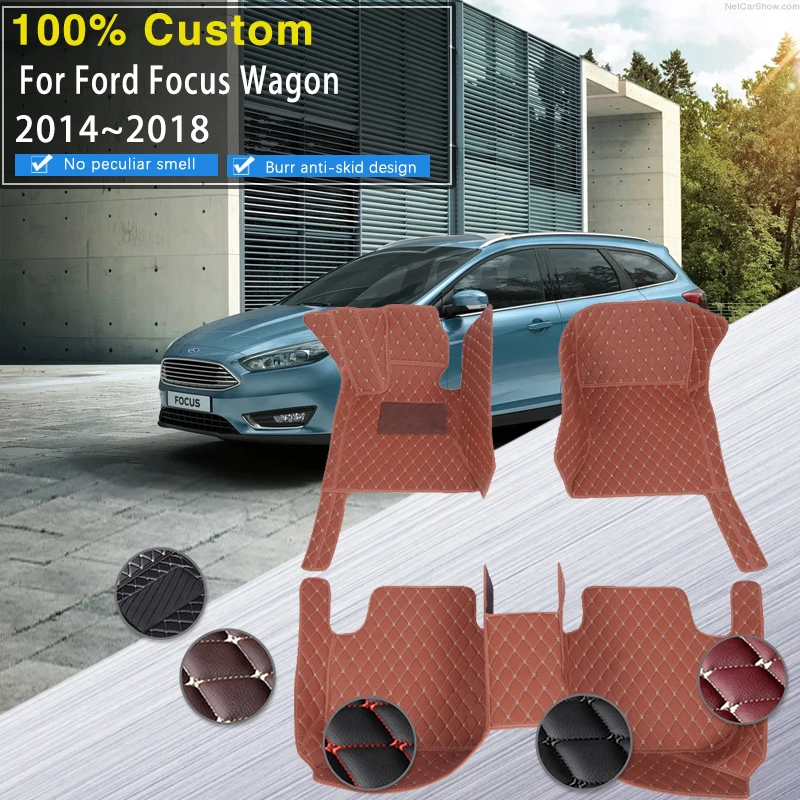 

Автомобильные коврики для Ford Focus Wagon Mk3 III 2014 ~ 2018 г., противогрязевые коврики, полный комплект, напольные коврики, грязевые аксессуары, нескользящие
