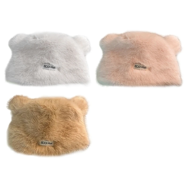 

Bear Ears Hat Outdoor Ear Protecting Hat Travel Essential Hat Snowmen Hat for Ladies Warm Winter Headwear Dropship