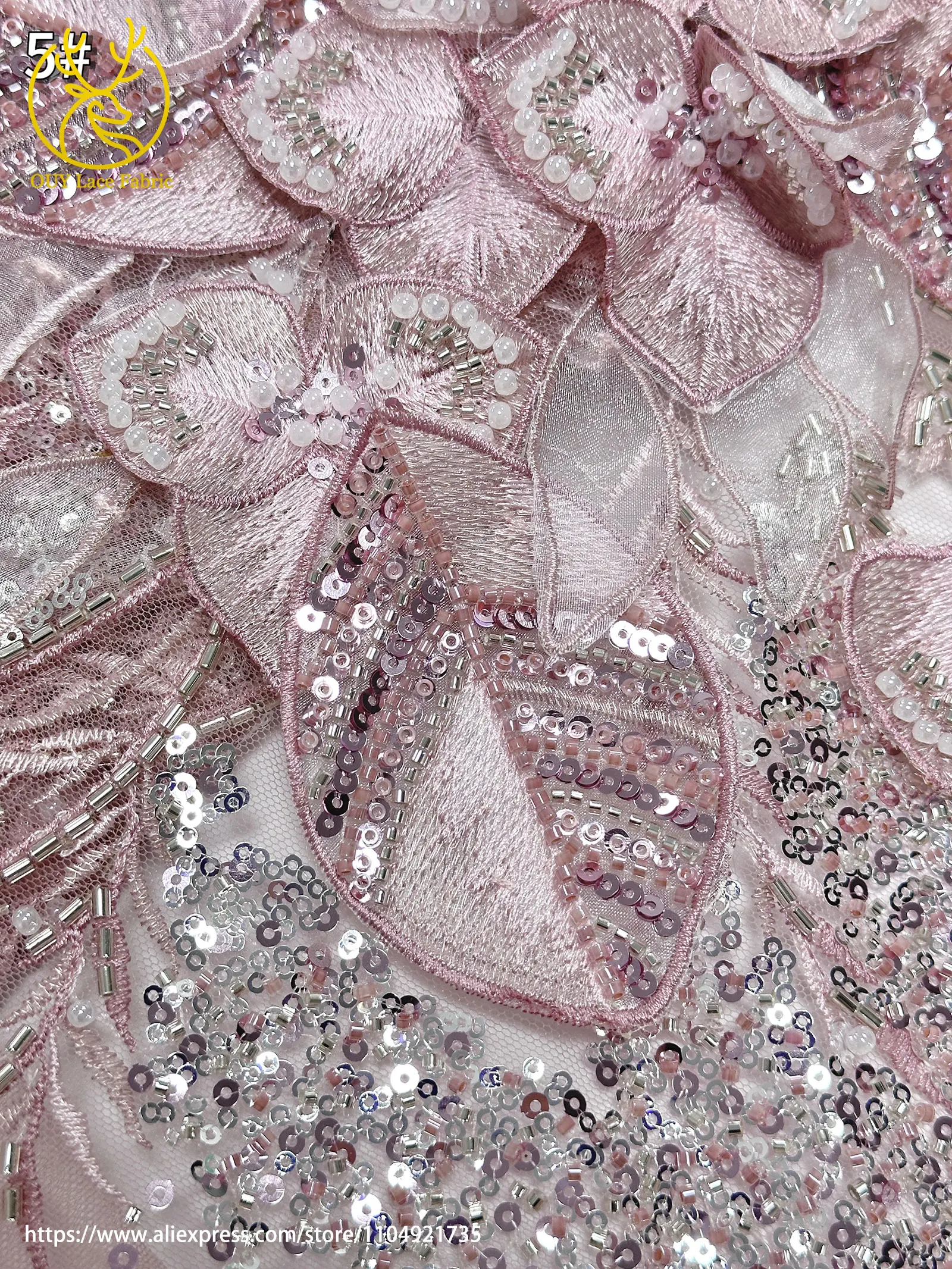 Französischer Luxus 3D-Blumen-Stickerei-Spitzenstoff 2026 Afrika Nigeria Pailletten-Perlen-Spitzenstoff für Braut-Hochzeitskleid Nähen – Detail 22